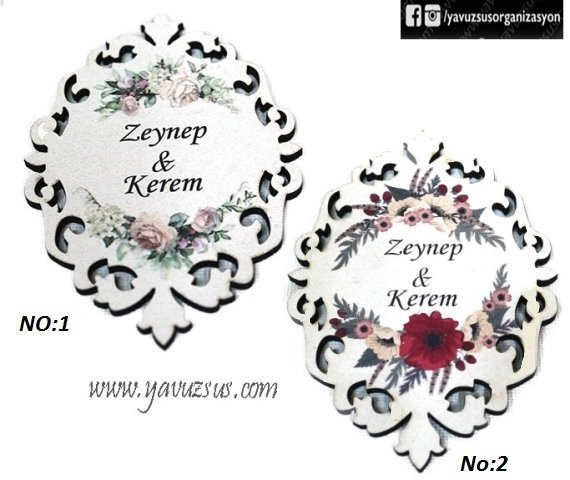 Çiçek Desenli Şekilli Ahşap Süs(7*10cm)