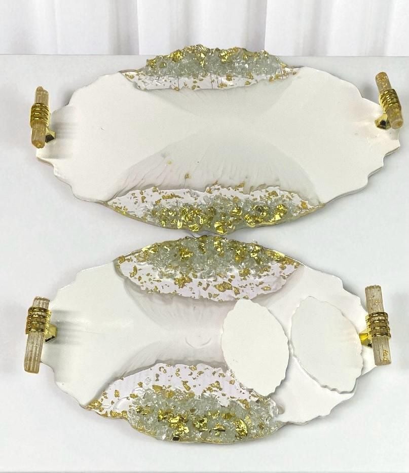 Kenarı kumlu oval polyester tepsi seti