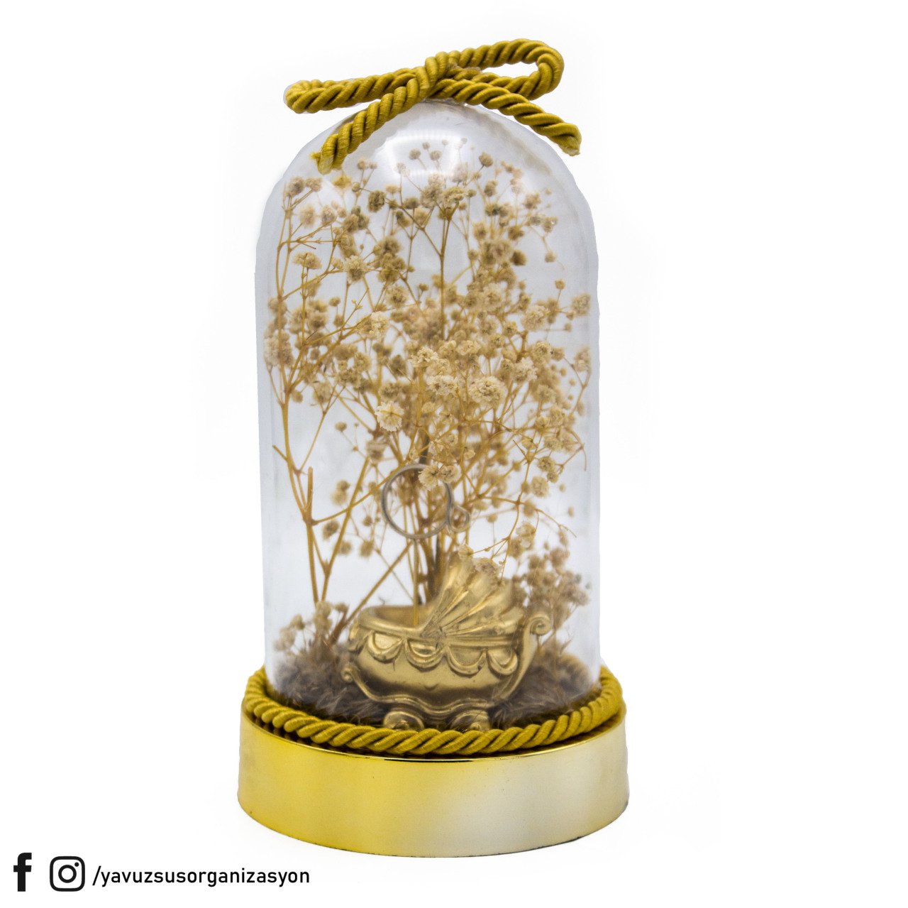 Bebek Arabası Notluklu Cipsolu Fanus (32x12cm ) ALTIN