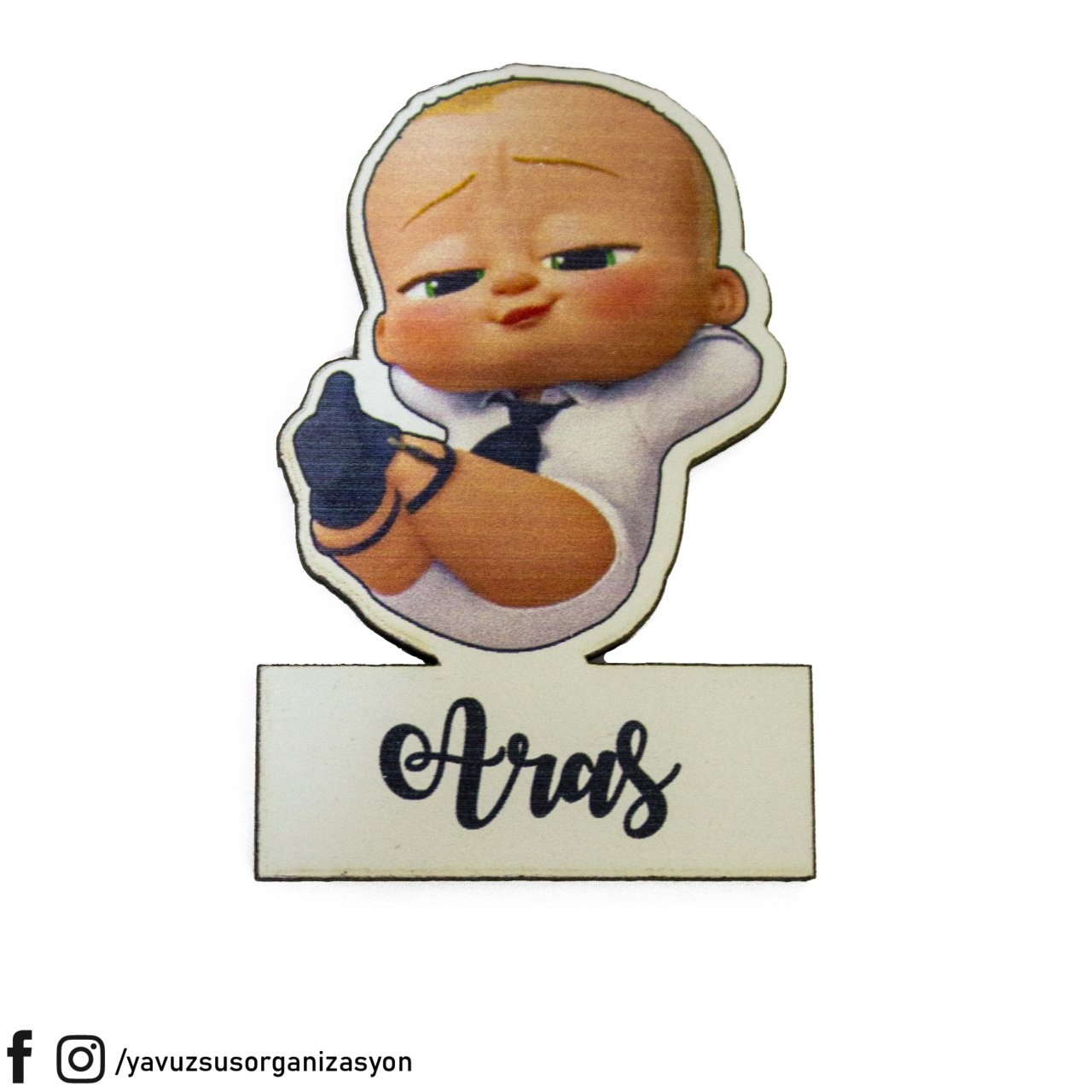 Küçük UV Baskılı Patron Bebek Ahşap Süs 6x4cm