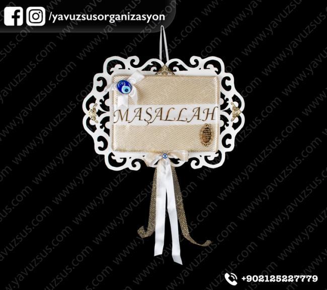 Ahşap dikdörtgen fileli maşallah kapı süsü