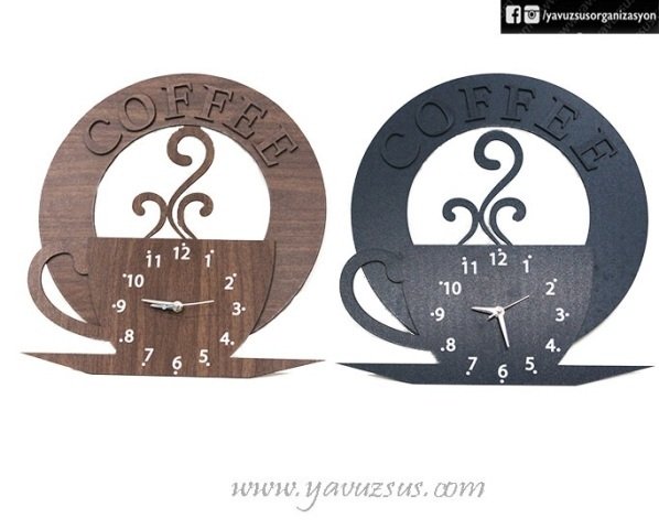 Kabartmalı Coffee Yazılı Mutfak Duvar Saati