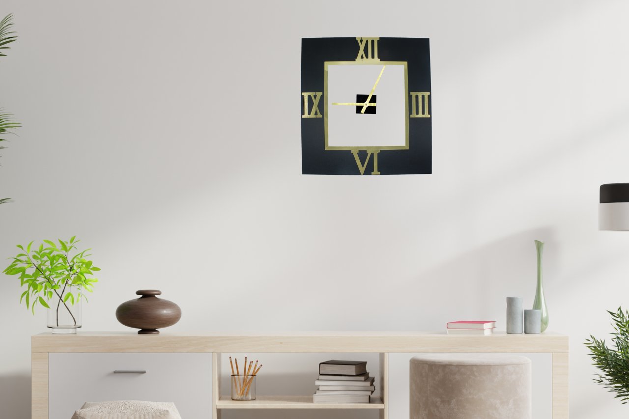Ahşap Üzeri Pleksi Kare Duvar Saati (50x50)