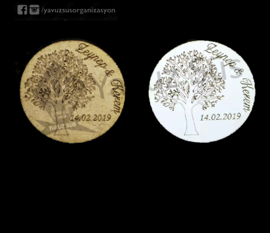 Hayat ağacı figürlü ahşap süs (6,5cm)