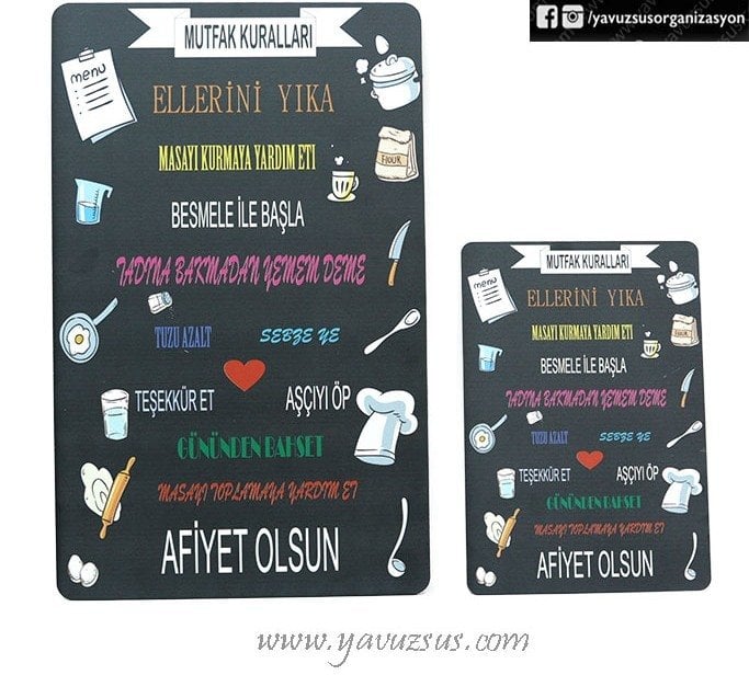 20*30 Tane Mutfak Kuralları Tablosu