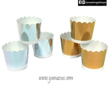 Yaldızlı Düz Altın & Gümüş  Cup Cake(12 adet)