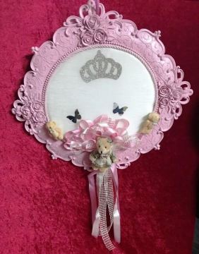 Polyester çiçek desenli ayıcıklı kapı süsü MAVI