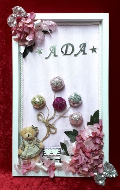 Dikdörtgen balonlu ayıcıklı ahşap kapı süsü