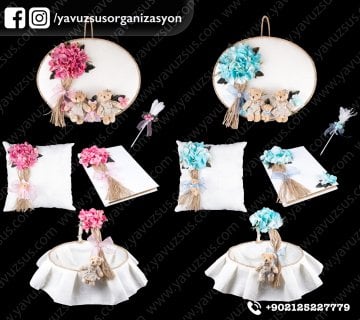 Keten Kumaş Aile Kapı Süsü  4 lü Set