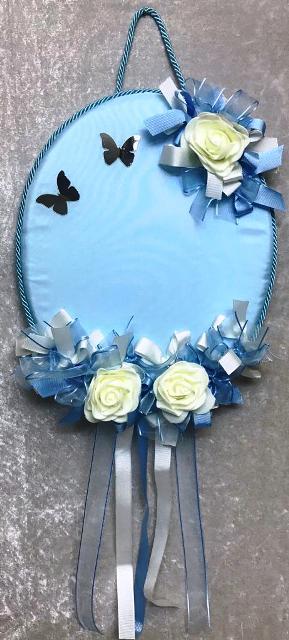 Oval Çiçekli Kelebekli Bebek Süsü KAPI SUSU MAVI