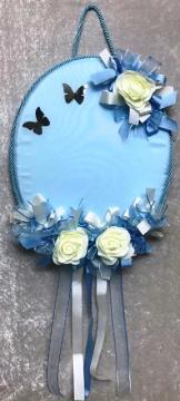 Oval Çiçekli Kelebekli Bebek Süsü KAPI SUSU MAVI