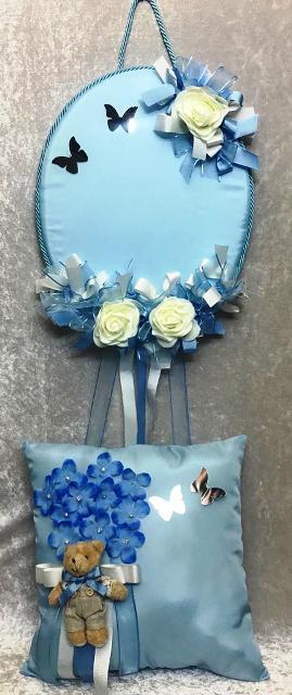 Oval Çiçekli Kelebekli Bebek Süsü SET MAVI