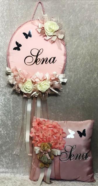 Oval Çiçekli Kelebekli Bebek Süsü SET PEMBE