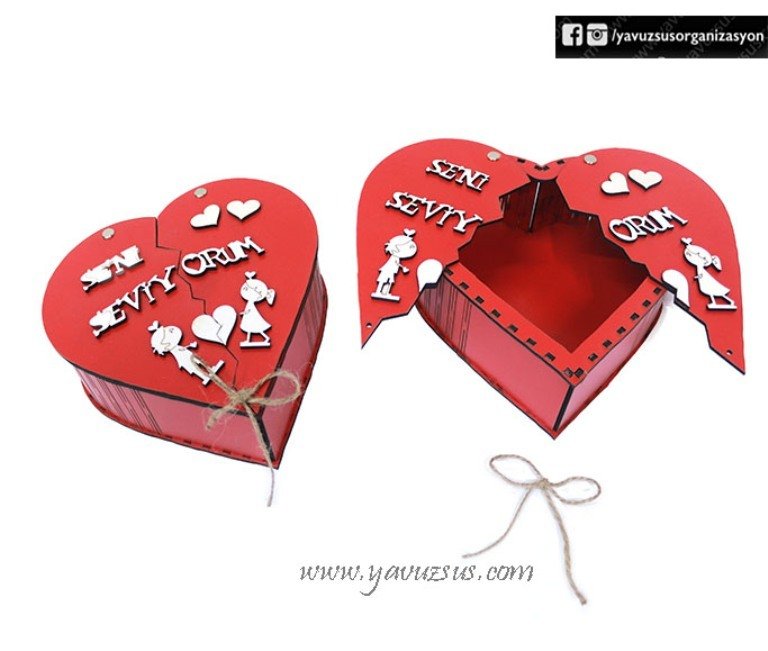 Kırmızı Ahşap Seni Seviyorum Kalp Kutu(20*20*7cm)