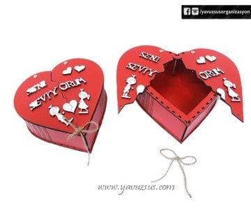 Kırmızı Ahşap Seni Seviyorum Kalp Kutu(20*20*7cm)