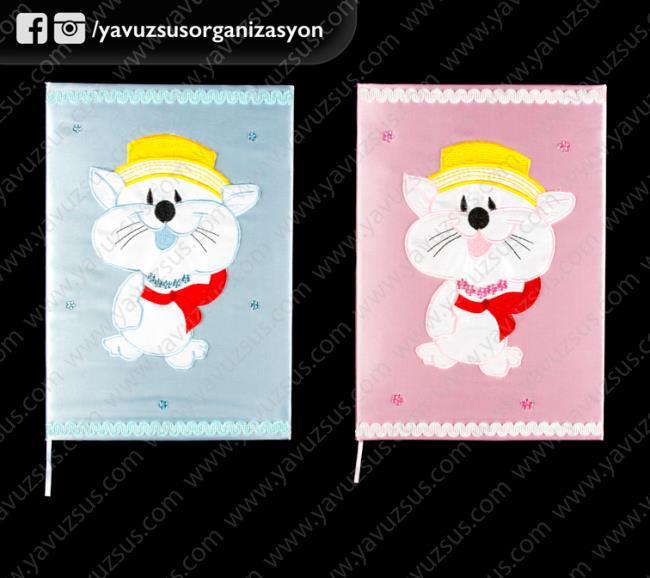 şapkalı kedi motifli ucuz defter(KLD) MAVI