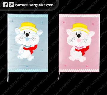 şapkalı kedi motifli ucuz defter(KLD) PEMBE