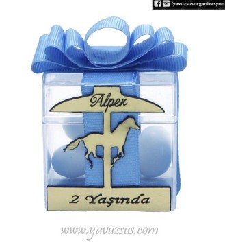 Küp Kutu Üzerine Atlı Pleksili Bebek Şekeri(20 ad) PEMBE ATLI