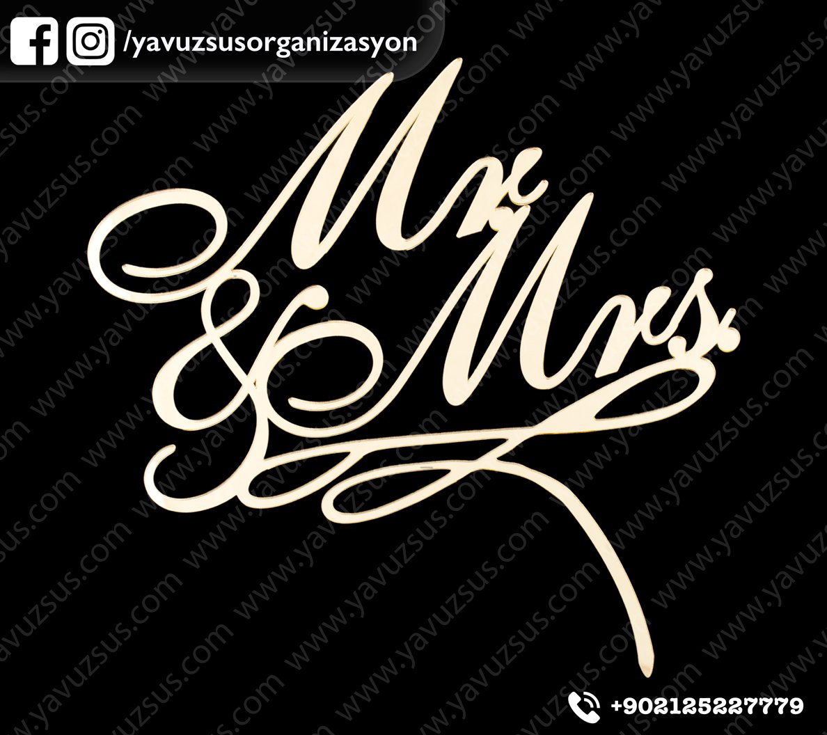 Çubuklu Mr & Mrs pleksi (20*20) ALTIN