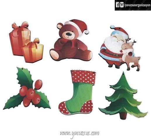 6 lı Karışık Ahşap Yılbaşı Süsü