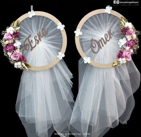 Ahşap Tül ve Çiçek Dekorlu İsimlik(Tane :45*110cm)