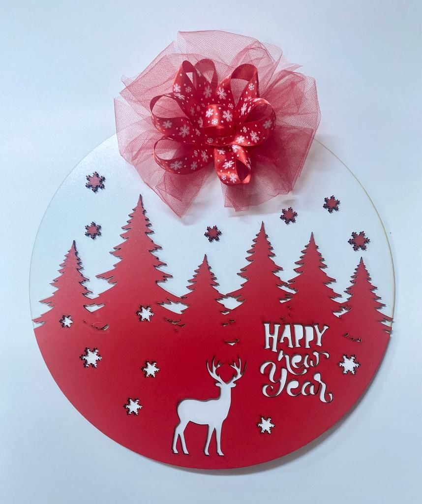 Çitf Katlı Geyik Dekorlu Yılbaşı Kapı Süsü