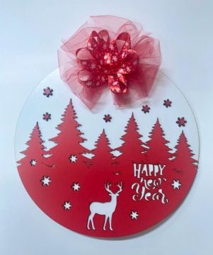 Çitf Katlı Geyik Dekorlu Yılbaşı Kapı Süsü