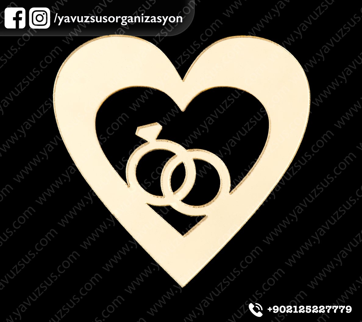 İçi alyanslı kalp  pleksi (4,5cm) 2mm ALTIN