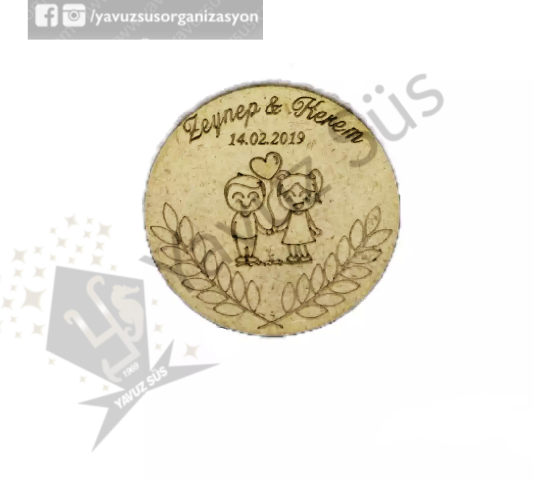Gelin damat figürlü ahşap süs (6,5cm) HAM RENK