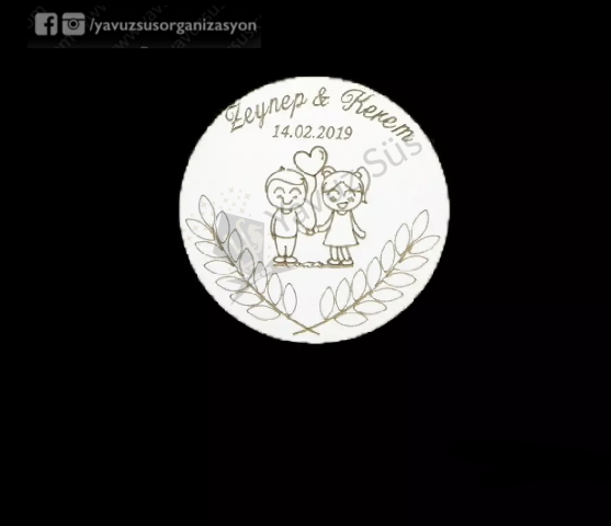 Gelin damat figürlü ahşap süs (6,5cm) KREM RENK