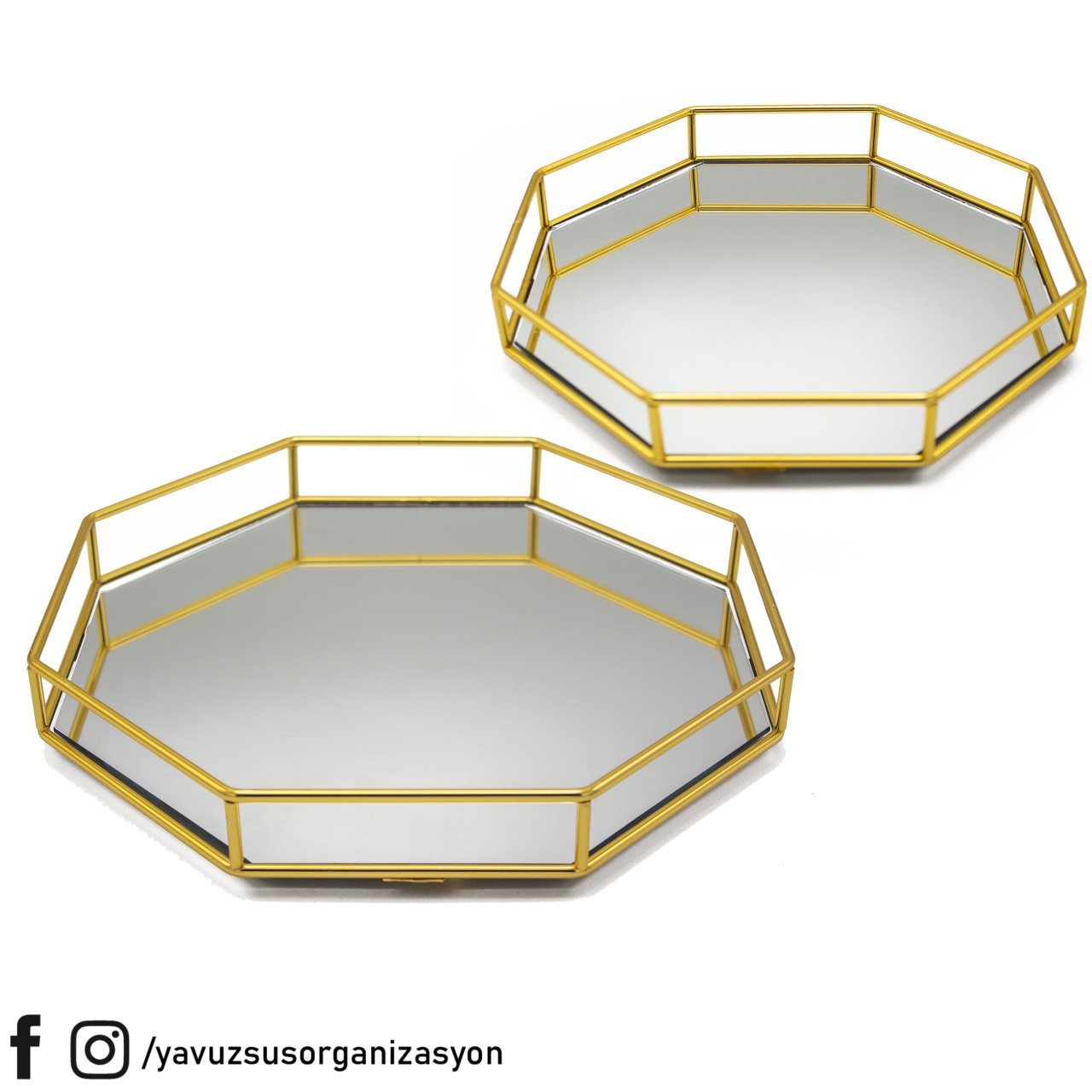 Metal Kenarlıklı İkili Aynalı Sekizgen Tepsi