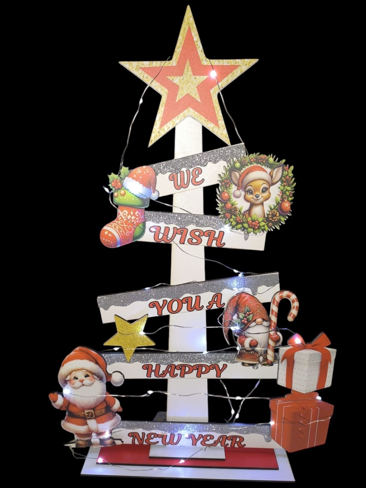 Yılbaşı Dek.Işıklı Ayaklı Ahşap Çam Ağacı(53cm)