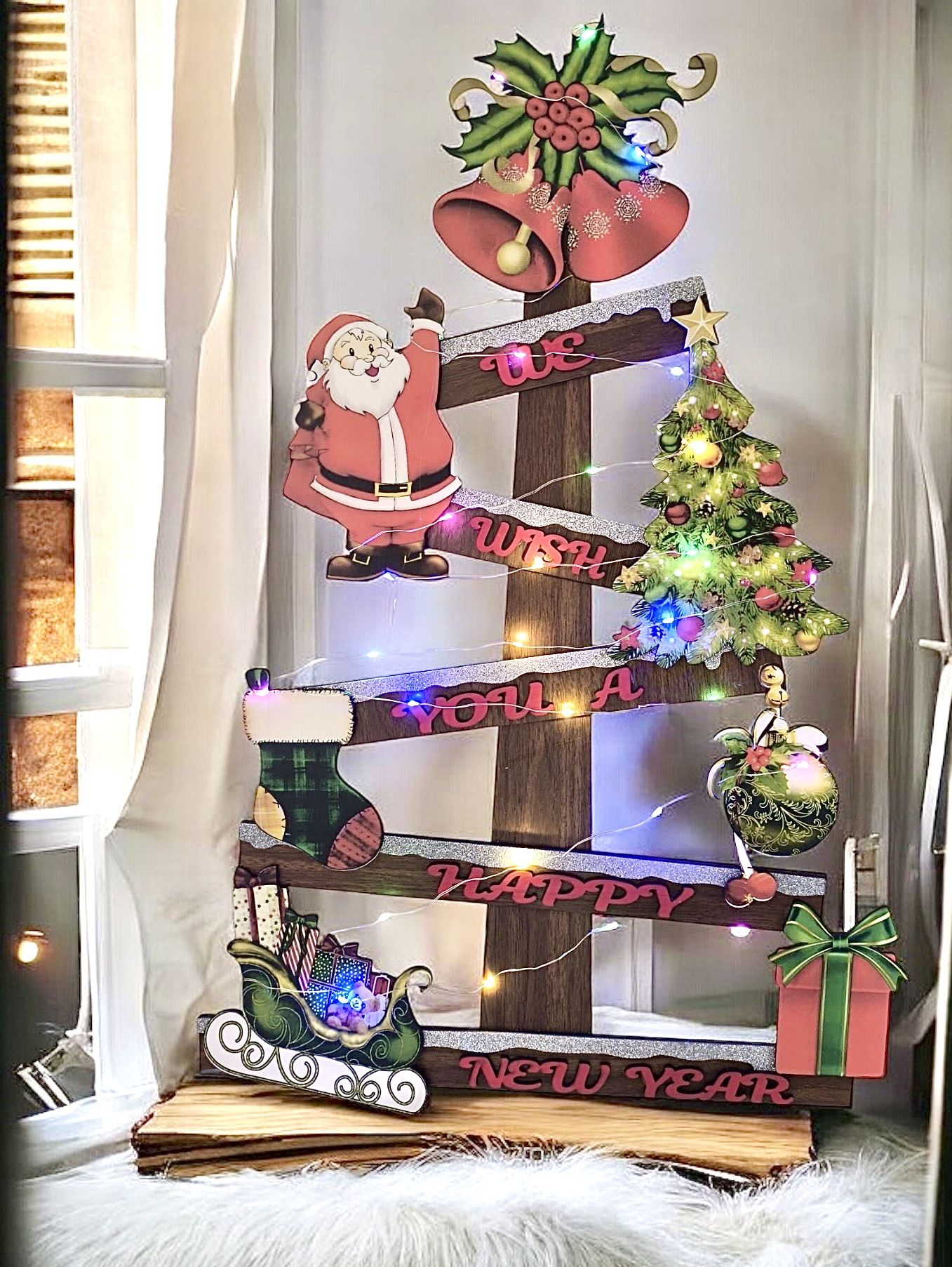 Büyük Yılb. Dek.Işıklı Duvar Ahşap Çam Ağacı(75cm)