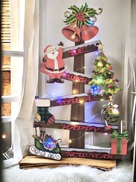 Büyük Yılb. Dek.Işıklı Duvar Ahşap Çam Ağacı(75cm)