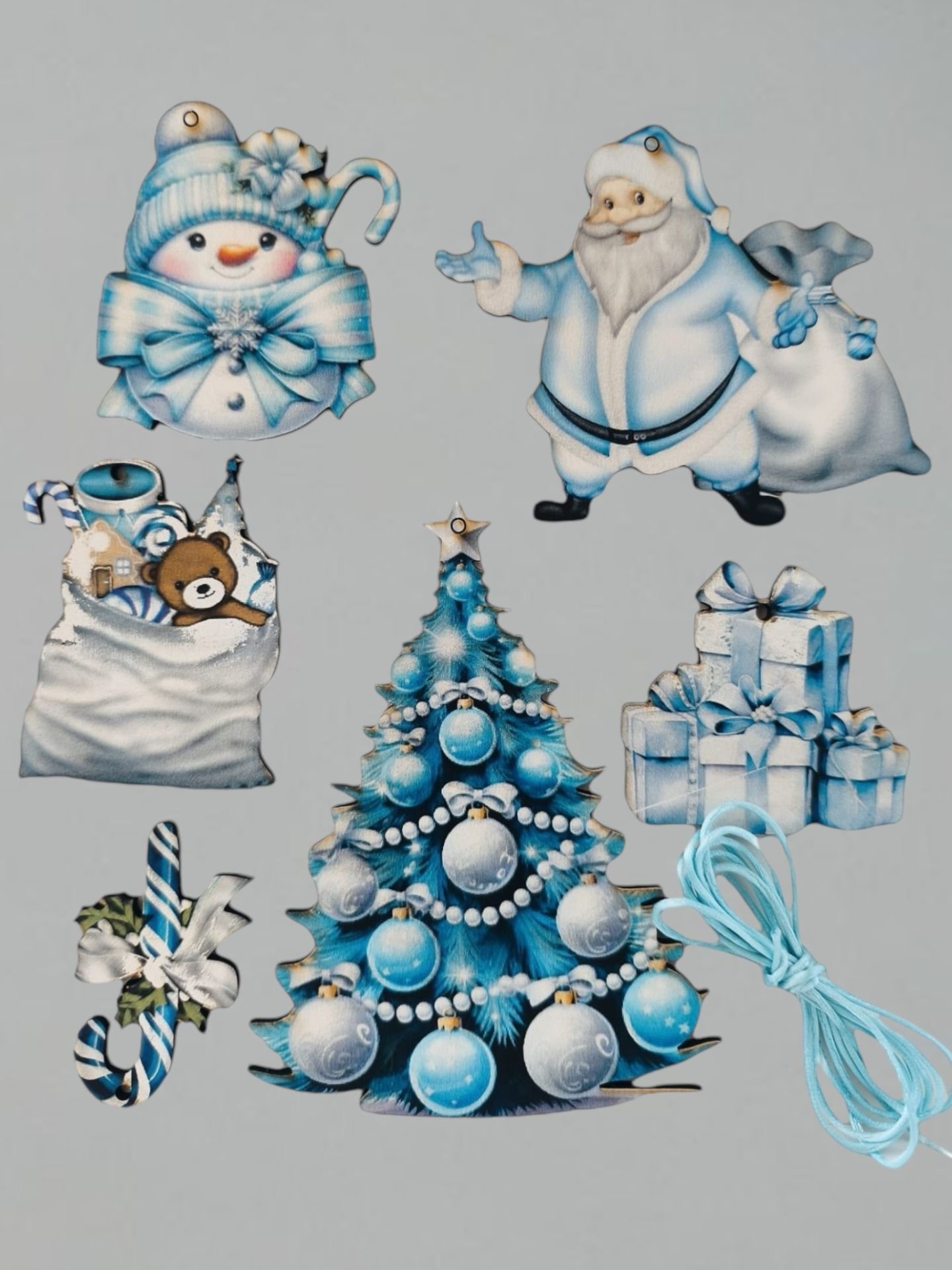 Mavi Dekorlu 6 lı Yılbaşı Ağaç Süsü