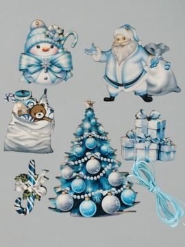 Mavi Dekorlu 6 lı Yılbaşı Ağaç Süsü