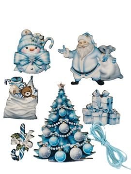 Mavi Dekorlu 6 lı Yılbaşı Ağaç Süsü