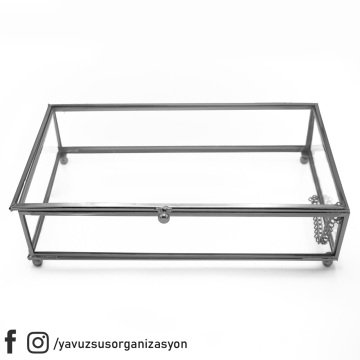 Metal Kenarlıklı Kapaklı Cam Kutu (25x15x6cm) GUMUS
