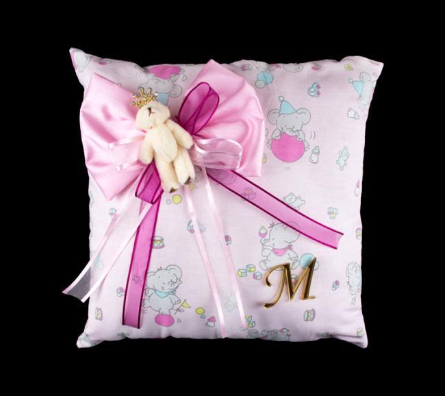 Desenli kumaş ayıcıklı yastık MAVI