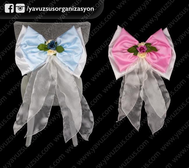 sandalye süsü saten fiyonk PEMBE
