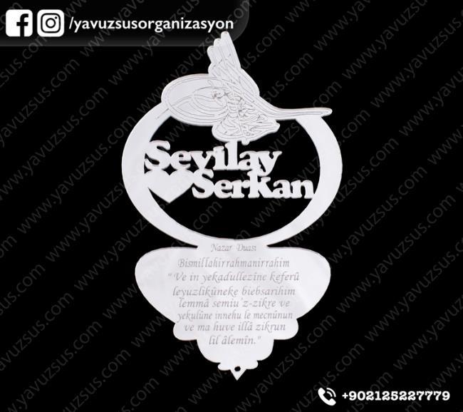 Tuğralı dikiz aynası süsü 13x8 GUMUS