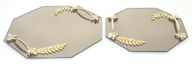 Sekizgen Yapraklı Cam Tepsi Seti