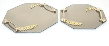 Sekizgen Yapraklı Cam Tepsi Seti