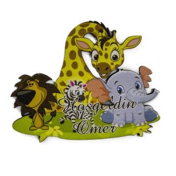 Küçük UV Baskılı Safari Figürlü Ahşap Süs 5x6,5cm