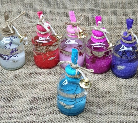 Süslü kandilli cam şişe (50cc) MAVI