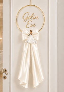Saten kumaşlı pleksi gelin evi kapı süsü