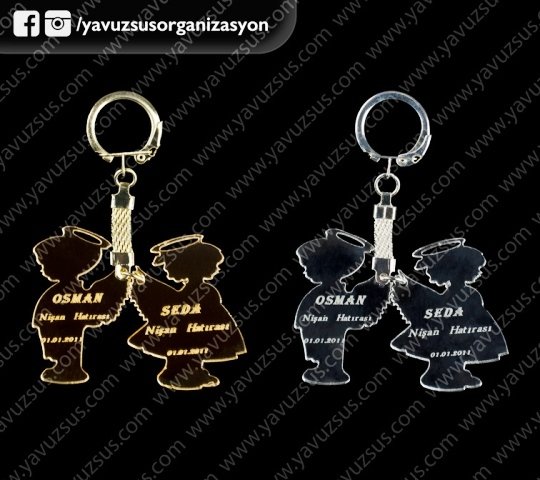 pleksi çift melek anahtarlık ALTIN