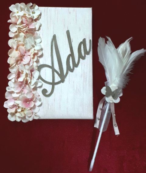 Yaldızlı deftere çiçekli anı defter&kalem MAVI