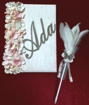 Yaldızlı deftere çiçekli anı defter&kalem MAVI