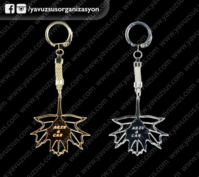 pleksi yaprak anahtarlık GUMUS